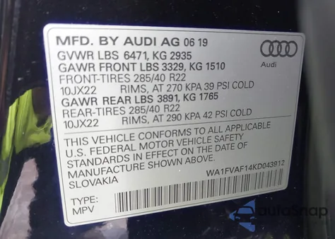 2019 Audi Q8 55 Premium из США, поврежденный, VIN WA1FVAF14KD043912